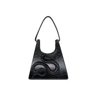 LSL Original Niche Design Chinese-Style 3D Snake Dark Edgy Gender-Neutral Genuine Leather Structured Cut Underarm Shoulder Bag