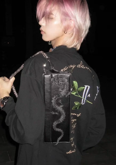 LSL Original Black Dragon Knight Dark Punk Bag | Niche Unisex Handbag Shoulder Crossbody Underarm Bag - Image 2